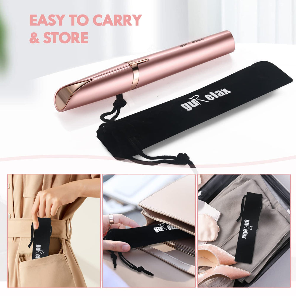 Gurelax rose gold device fits in purse for quick touch-ups.
