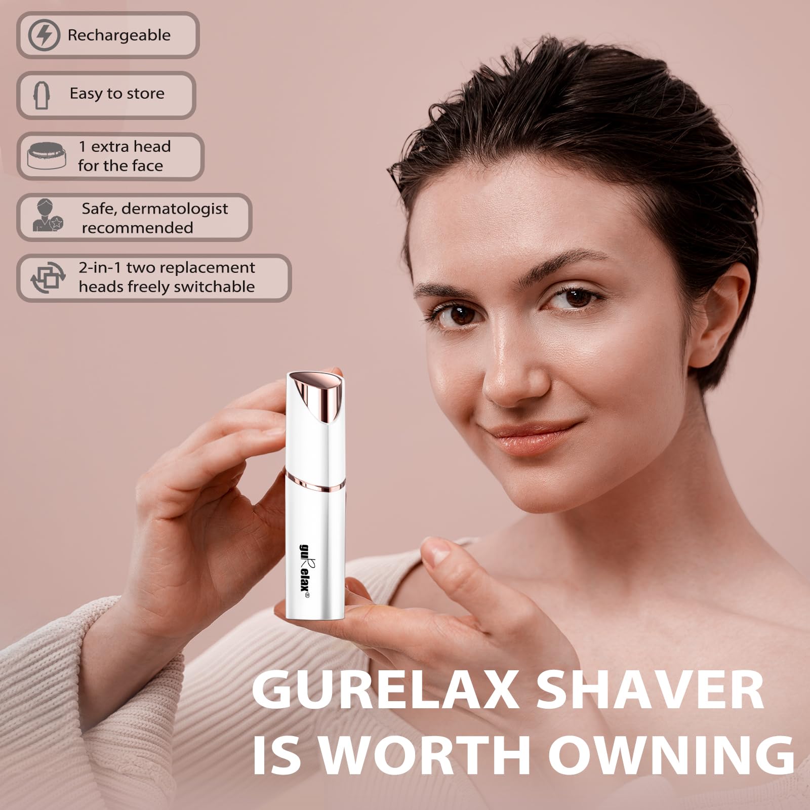 Gurelax Eyebrow Trimmer side view showing compact lipstick-like design for travel.