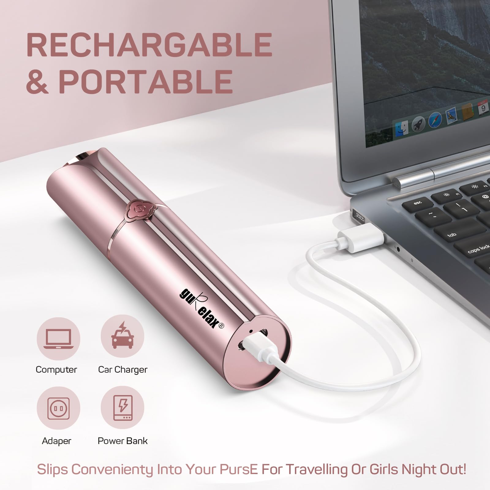 gurelax facial hair remover with two replacement heads arranged beside the device