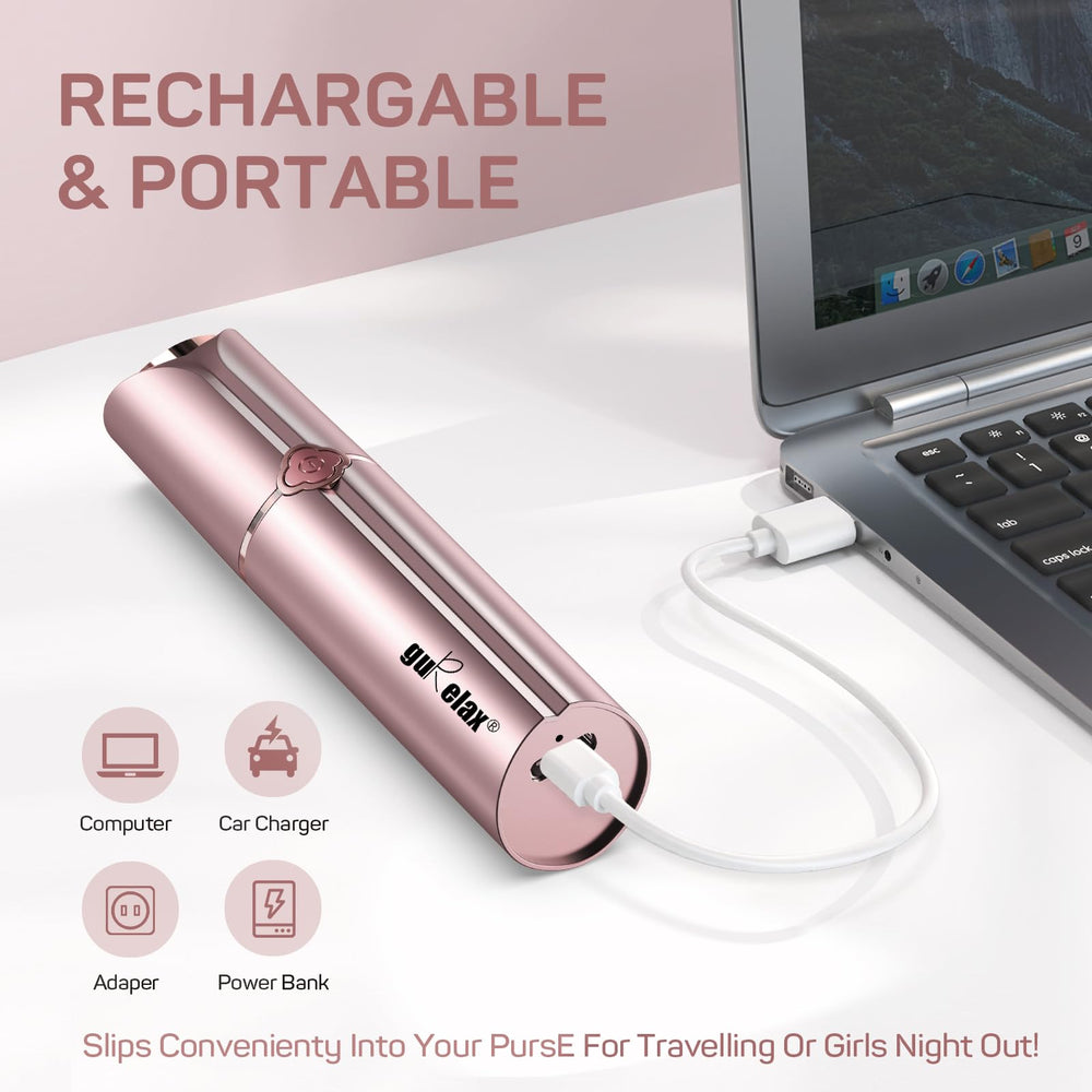 gurelax facial hair remover with two replacement heads arranged beside the device