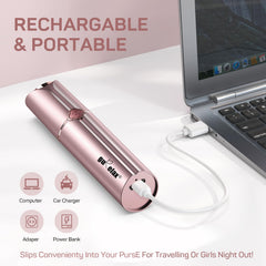 gurelax facial hair remover with two replacement heads arranged beside the device
