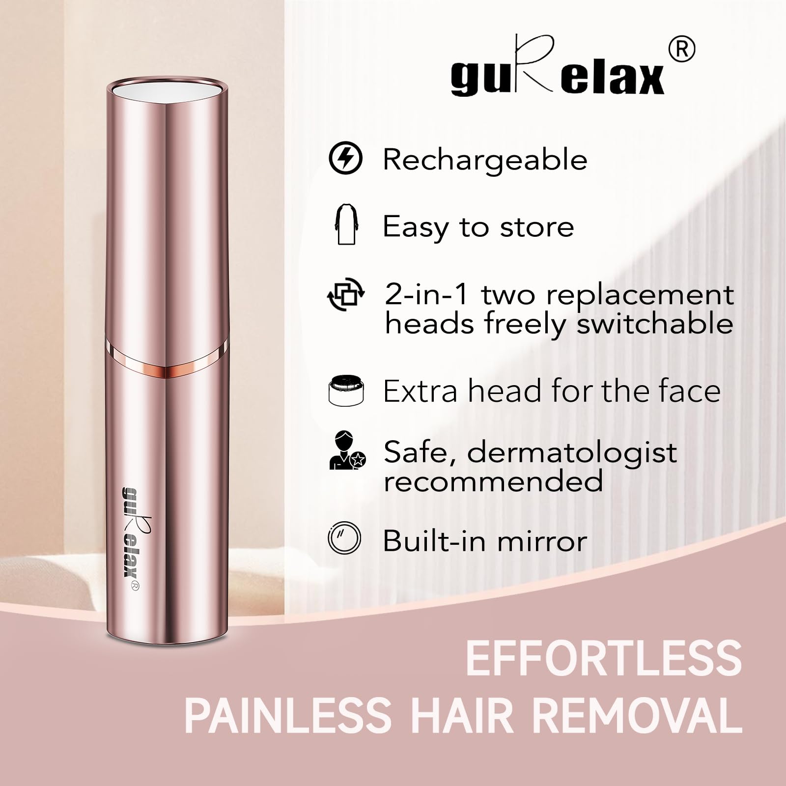 Gurelax USB rechargeable face hair remover designed for convenient charging anywhere.