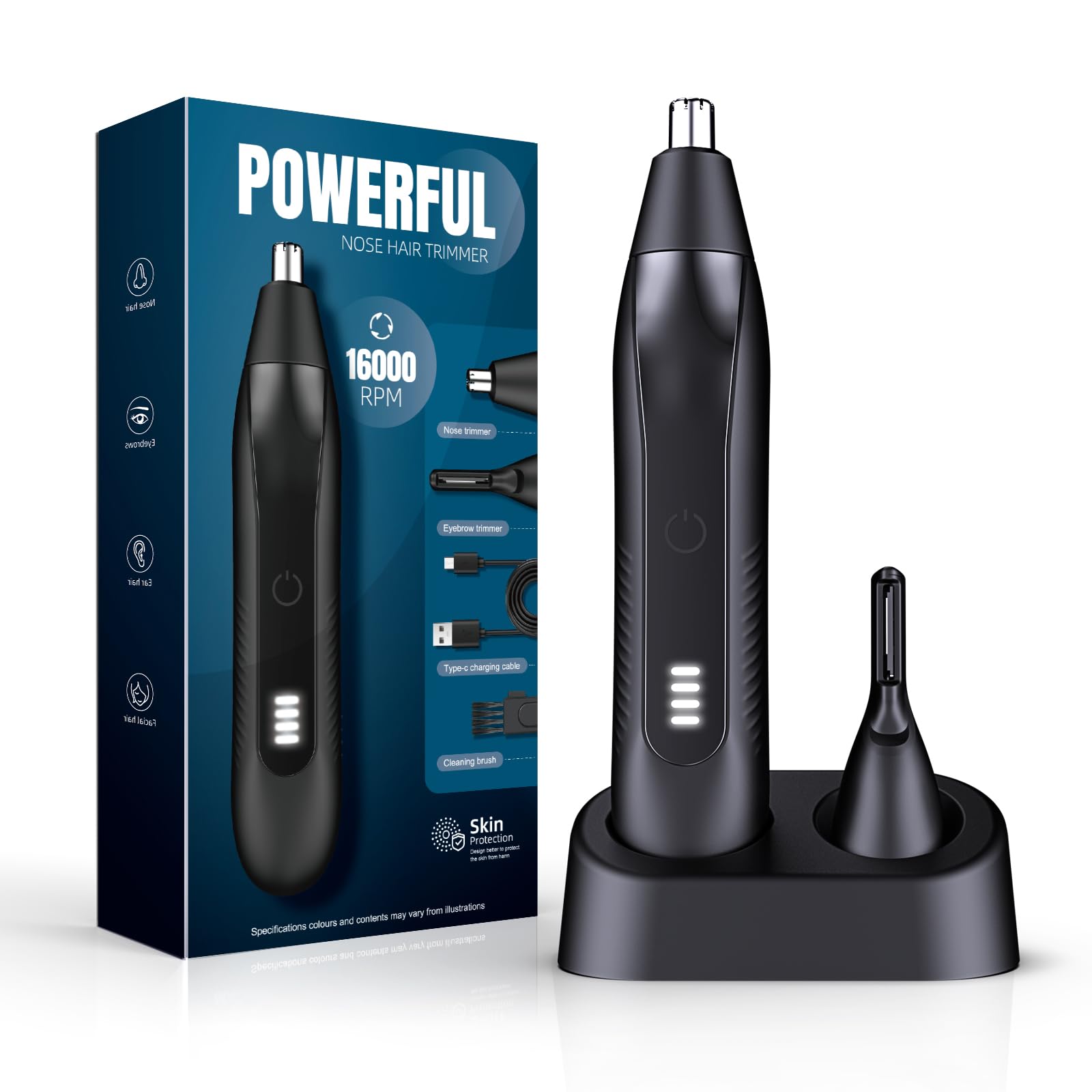 Guryo nose hair trimmer shows the 16000RPM motor for fast, precise trimming