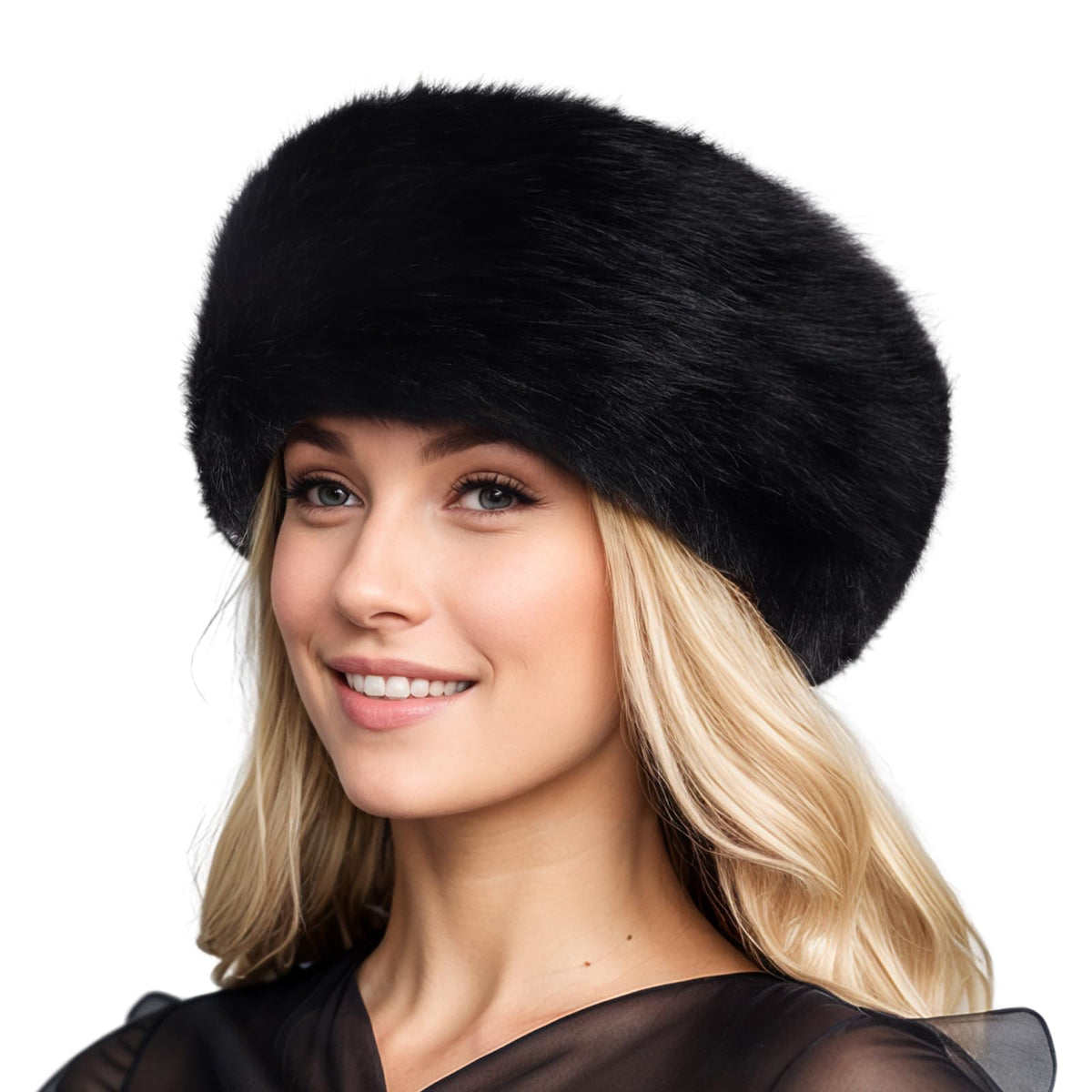 Gvhntk faux fur headband black front view for warm winter styling