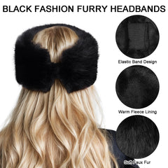 Gvhntk faux fur headband black side angle shows lightweight plush warmth