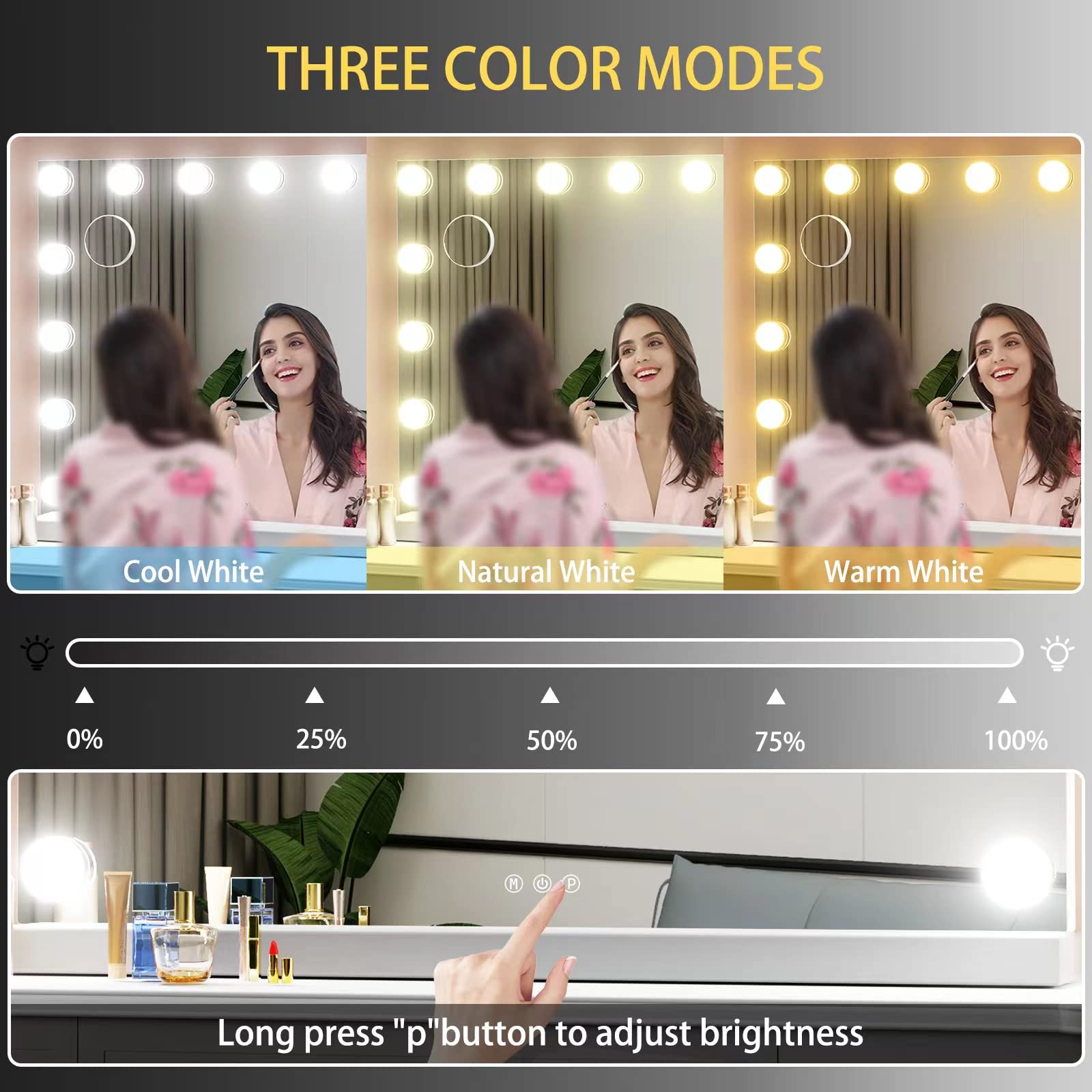 Gvnkvn color-temperature modes 2700k-5500k for versatile lighting during makeup