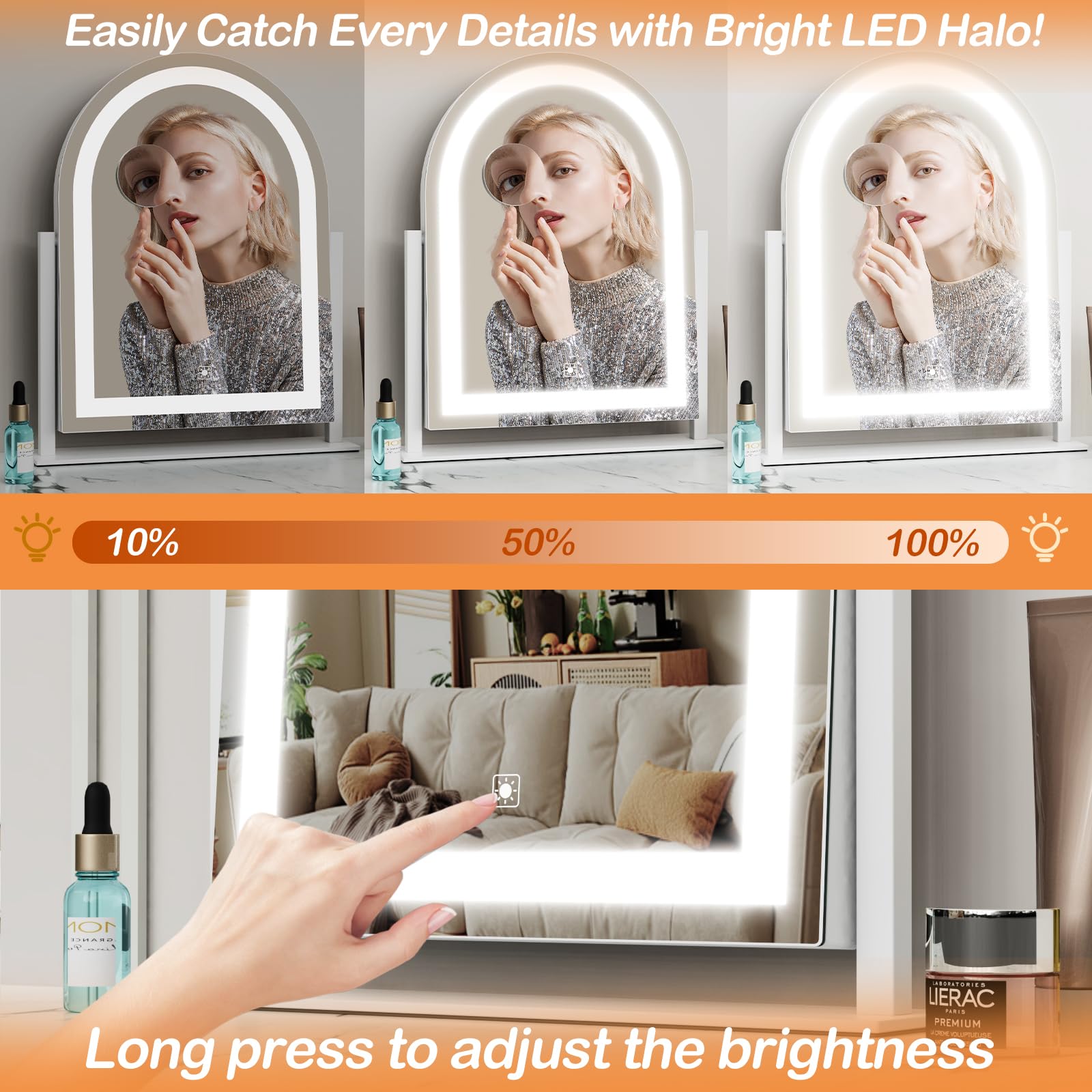 Gvnkvn large 17.2-inch mirror provides expansive reflection for makeup setup.
