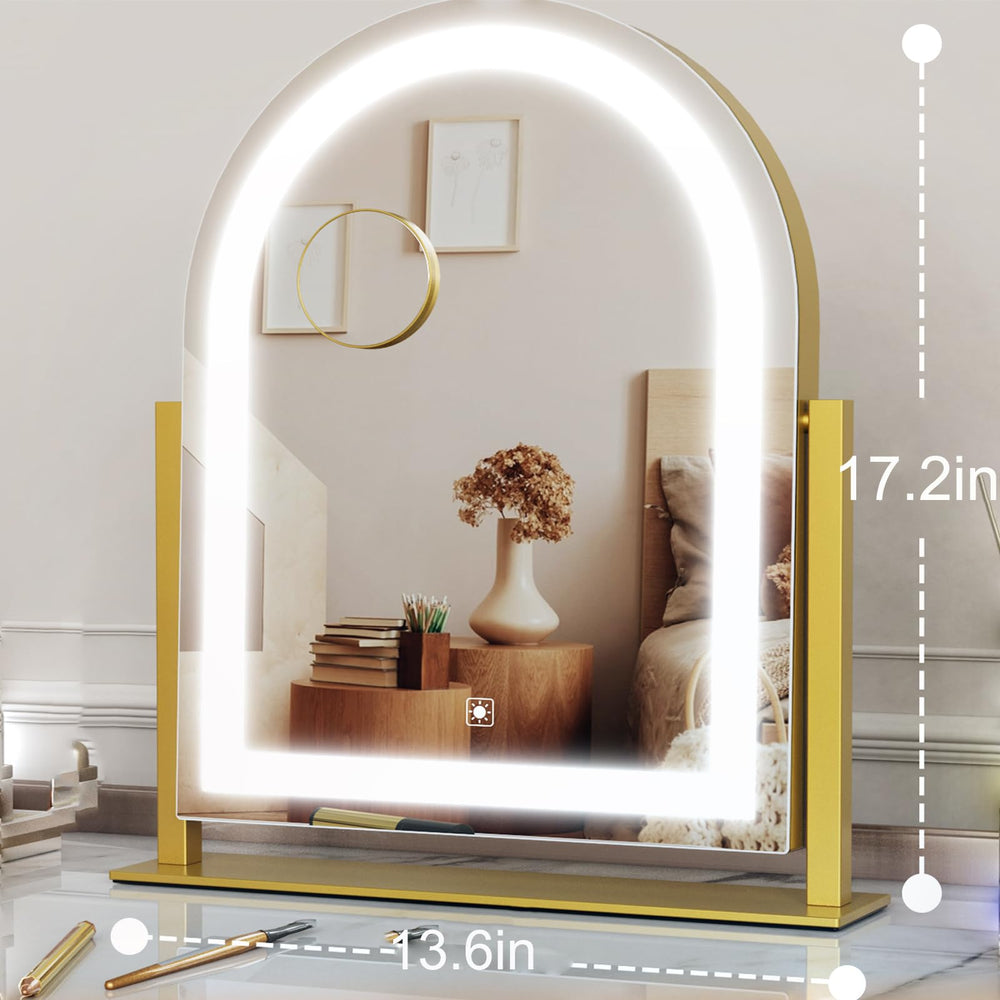 Gvnkvn curved makeup mirror side view highlighting adjustable lighting and angles.