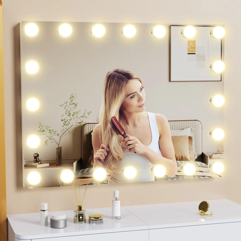 Gvnkvn hollywood-lighted-mirror-application-scene illustrates makeup routine and selfie-ready lighting