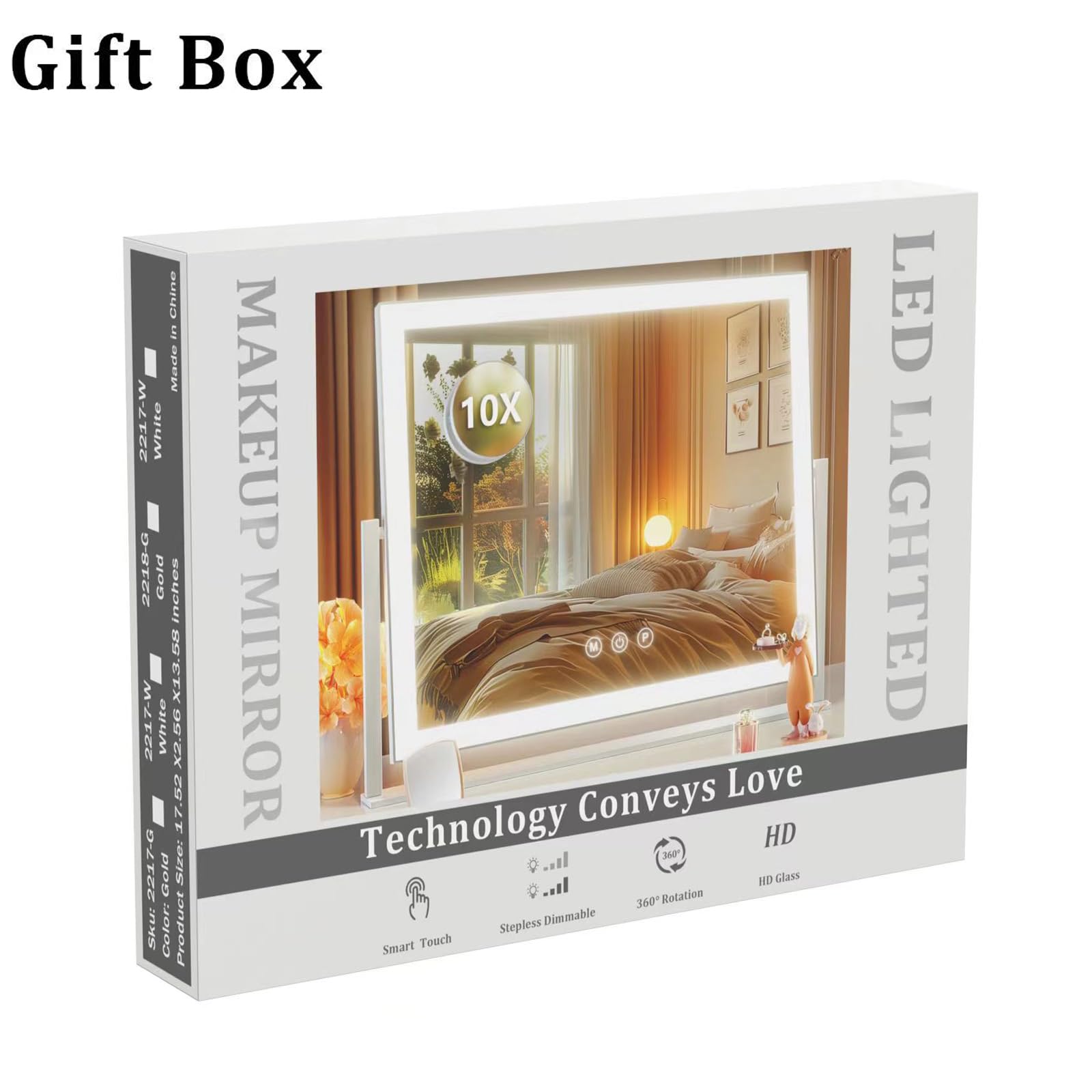 Gvnkvn Lighted Makeup Mirror copper-free glass and aluminum frame durability.