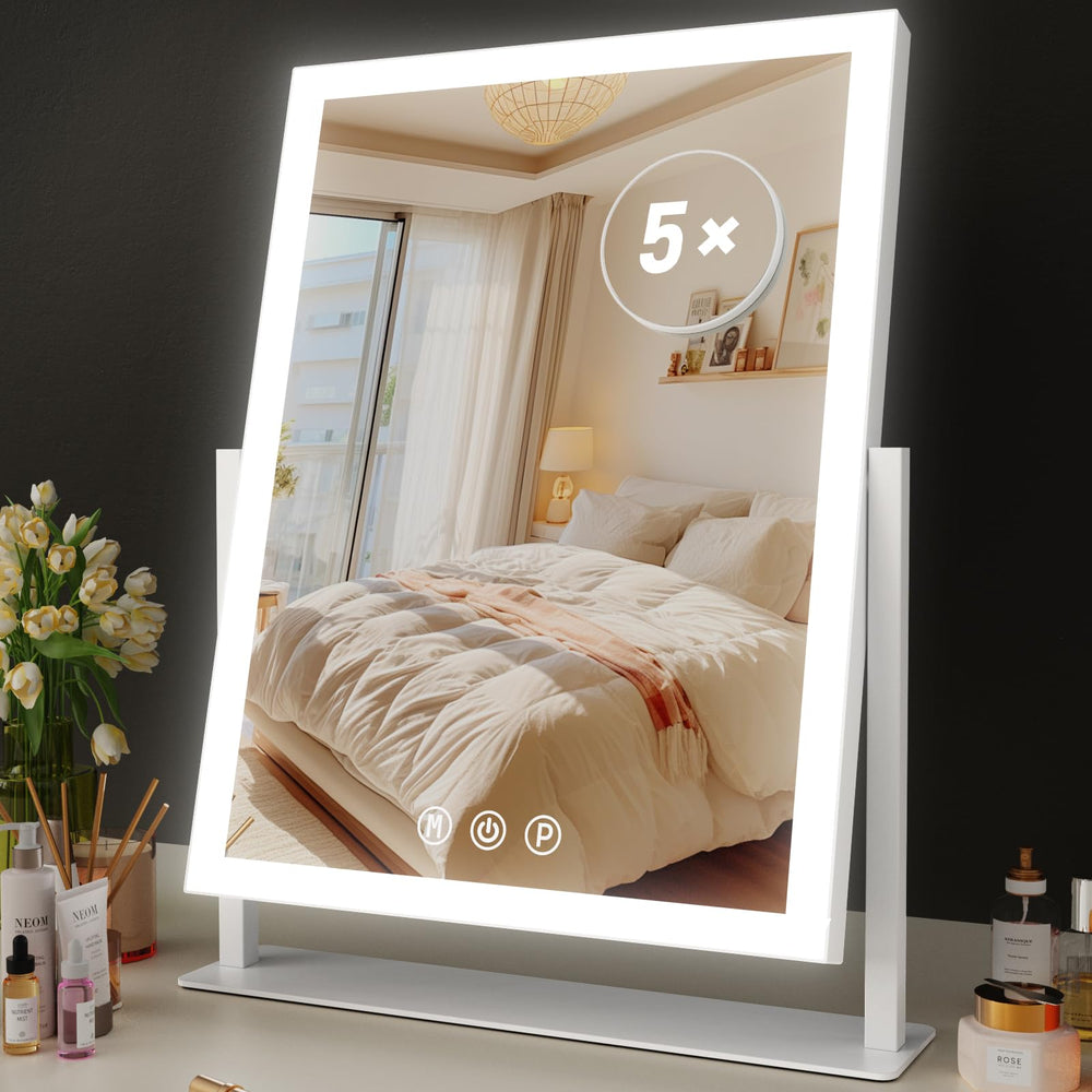 Gvnkvn lighted makeup mirror front view with bright LEDs for even complexion lighting.