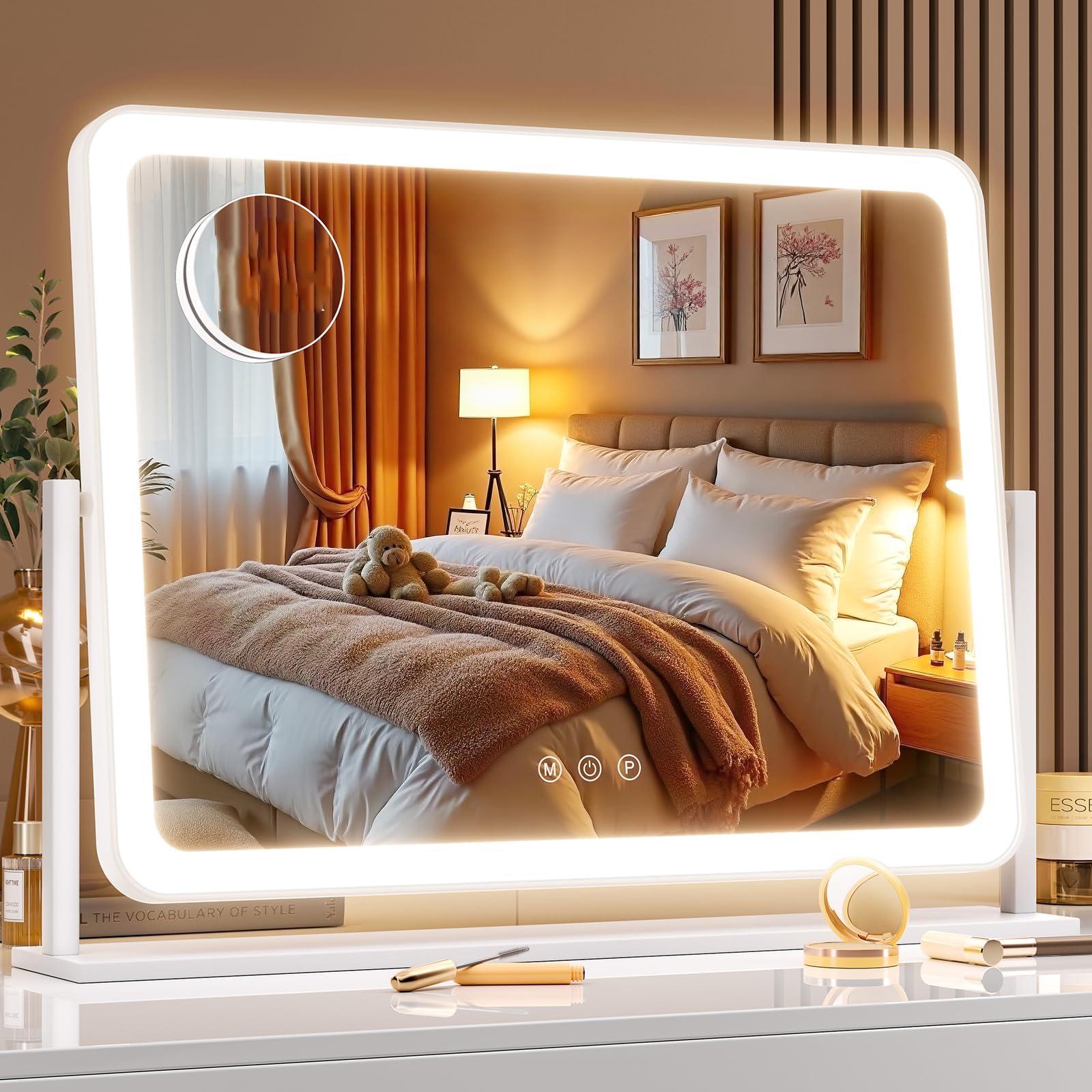Gvnkvn lighted makeup mirror front view shows bright LEDs for flawless makeup application