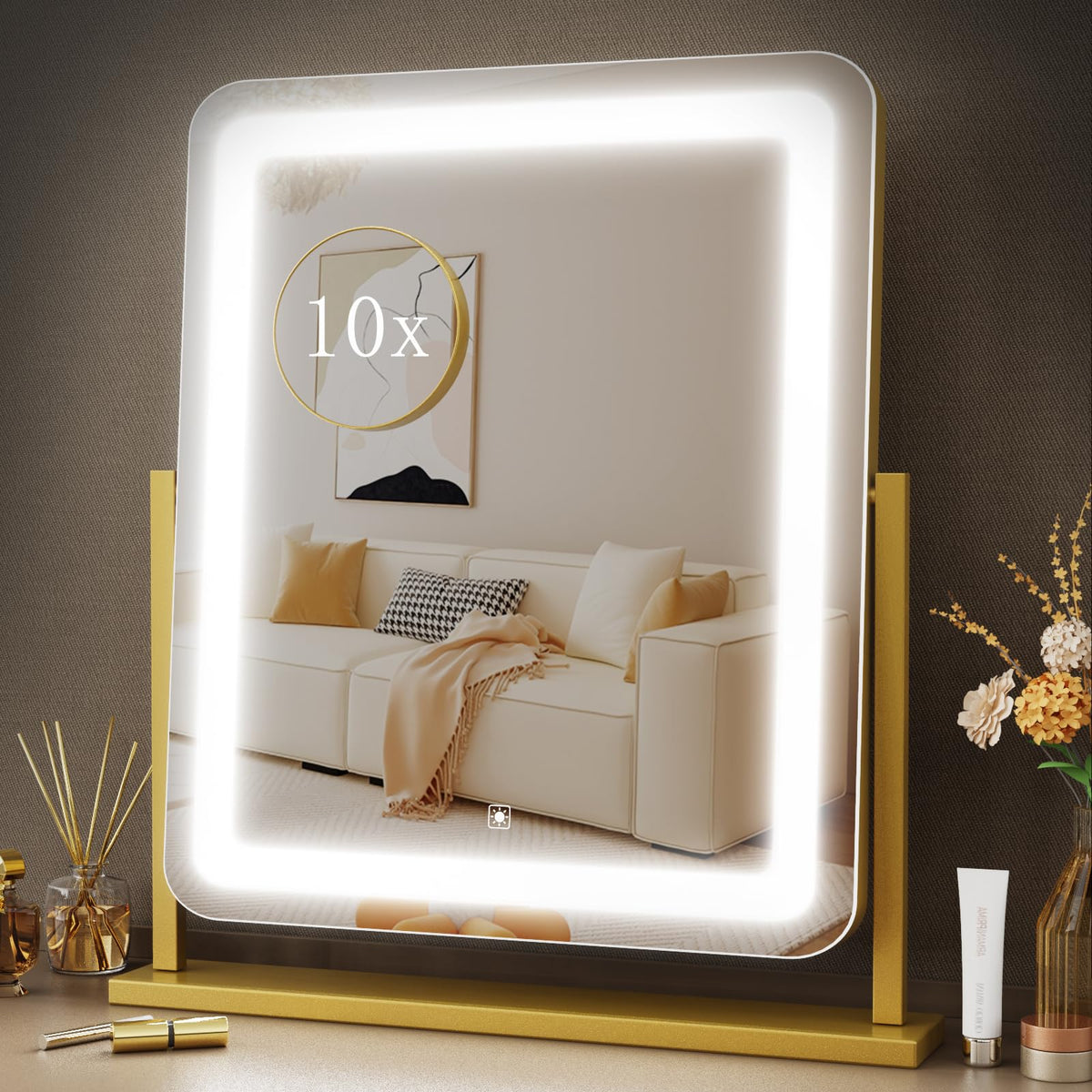 Gvnkvn lighted makeup mirror front view providing even illumination for daily makeup.