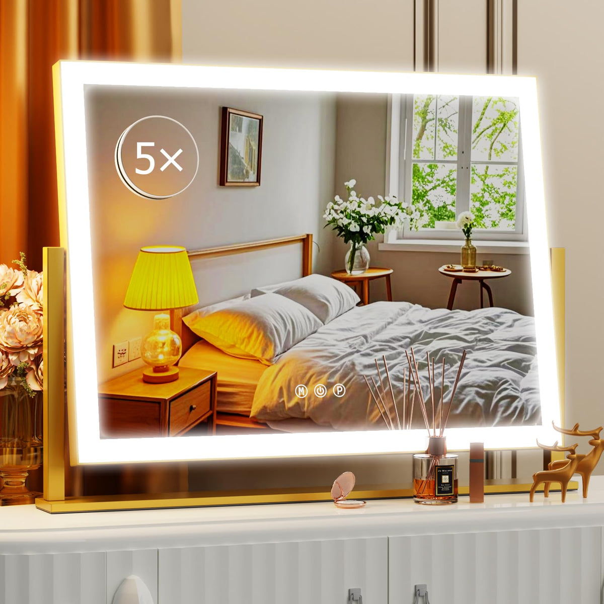 Gvnkvn lighted makeup mirror front view with even illumination for makeup