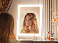 Gvnkvn lighted makeup mirror lit setup showing bright illumination across vanity.