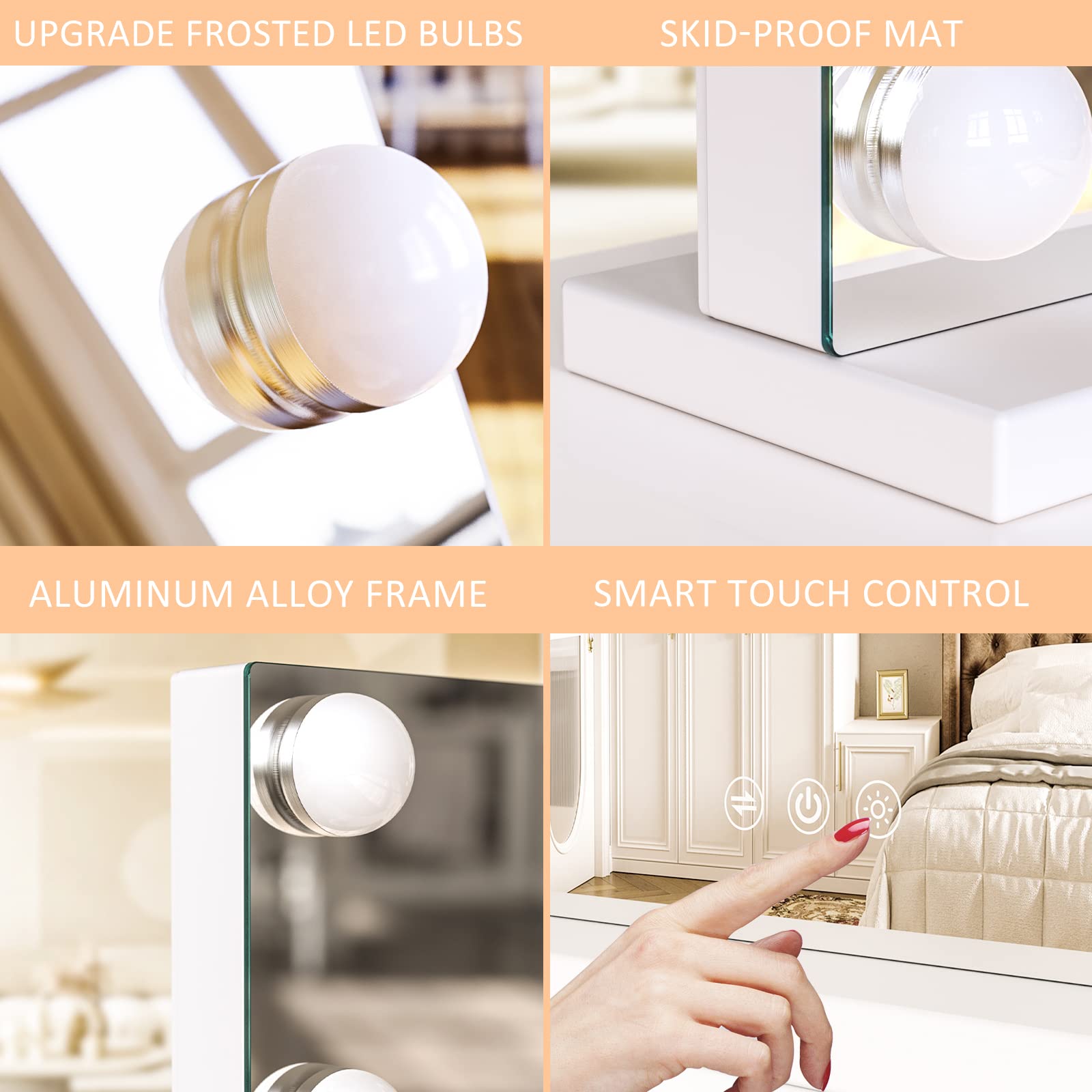 Gvnkvn vanity mirror 15 LED dimmable bulbs provide customizable makeup lighting.