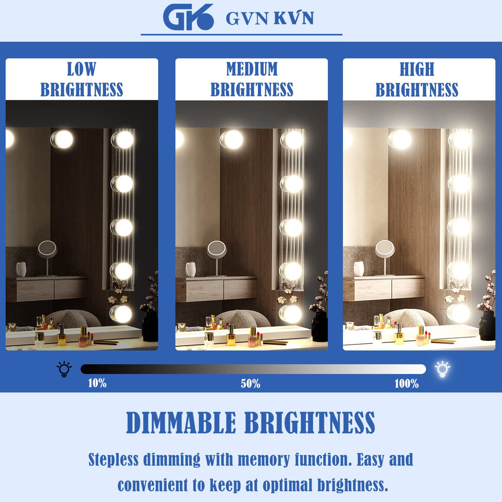 Gvnkvn vanity mirror touch control panel enables quick color and brightness tweaks