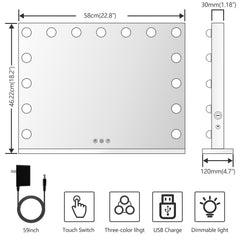 Gvnkvn vanity mirror with lights side view showing USB charging convenience.