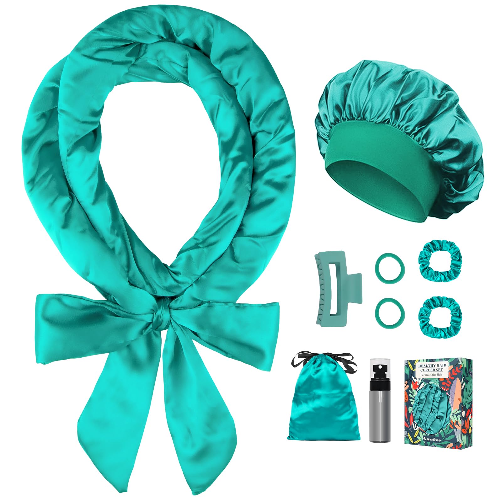 Gwabee satin heatless curls headband green close-up for overnight waves.