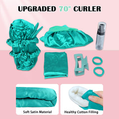 Gwabee satin sleep bonnet with curlers shown for gentle morning waves.
