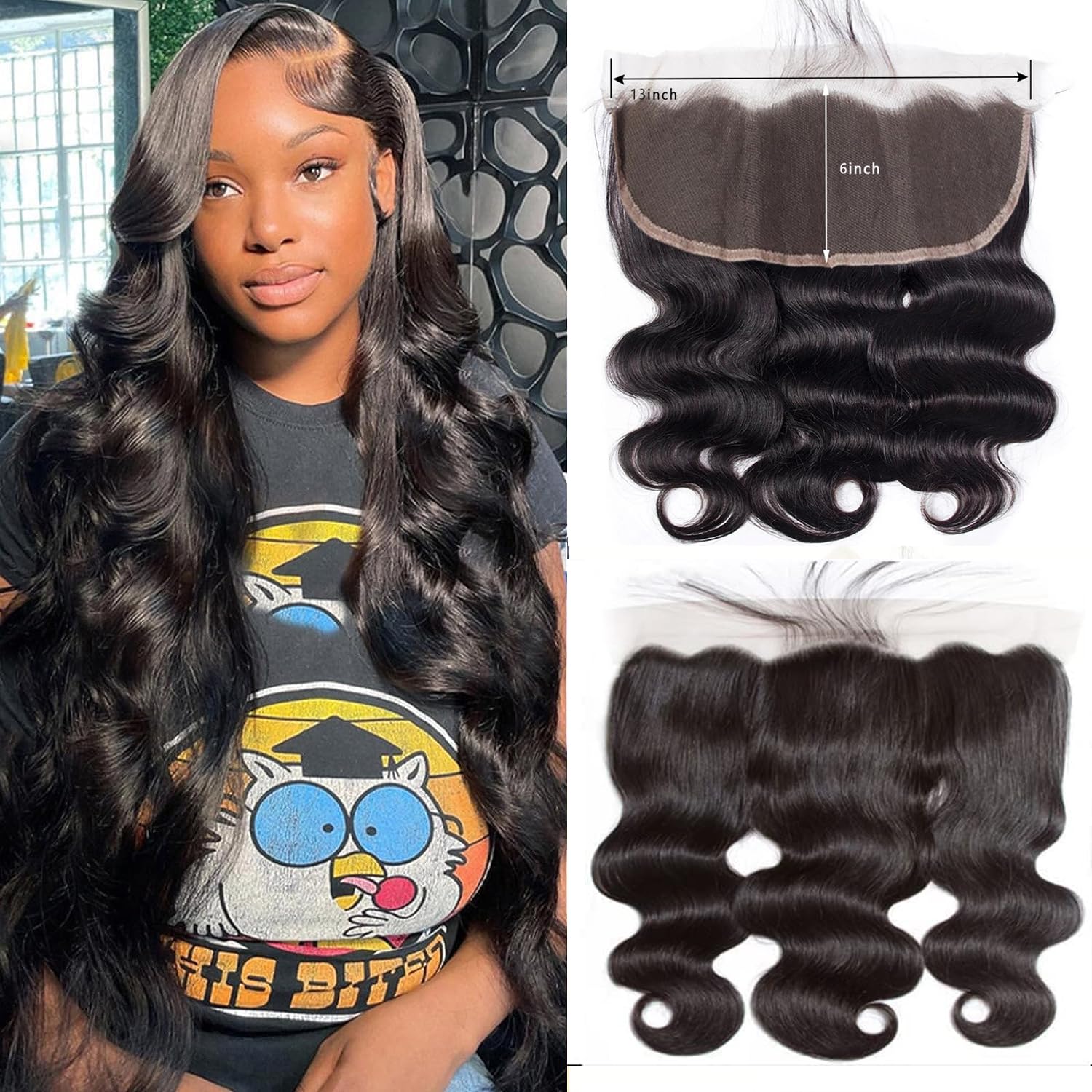 GYAJEP 14inch lace frontal body wave front view for versatile parting and natural look.