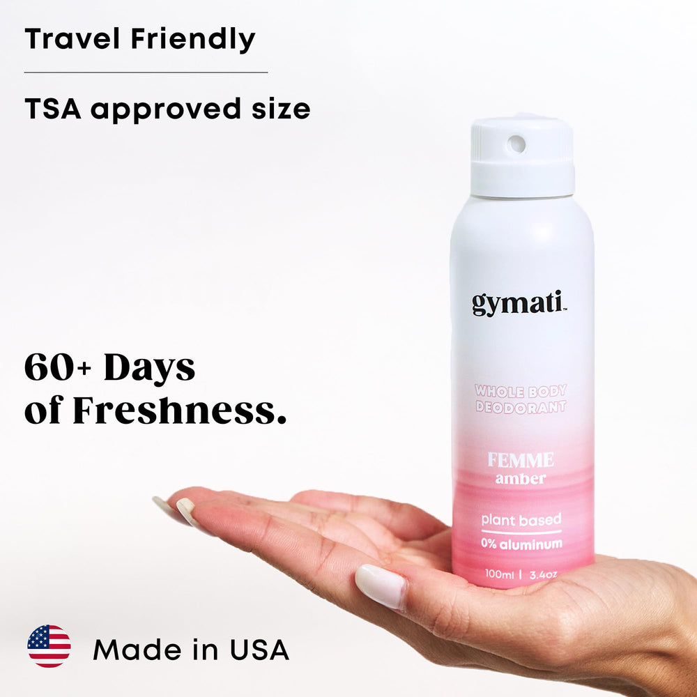 Gymati Fitness Body Deodorant Spray athlete-use-friendly bottle stays steady during workouts