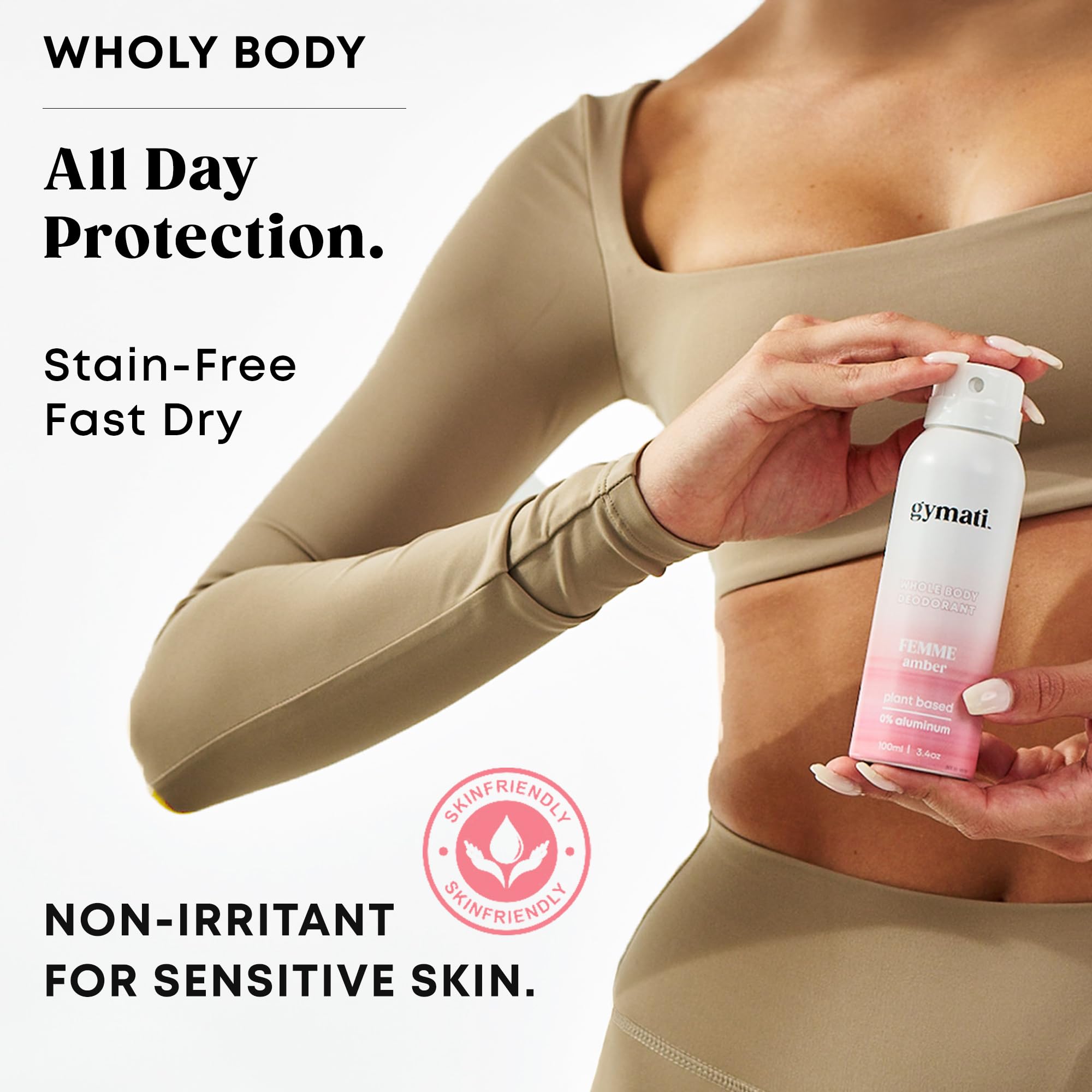Gymati Fitness Body Deodorant Spray packaging showcases eco-conscious materials