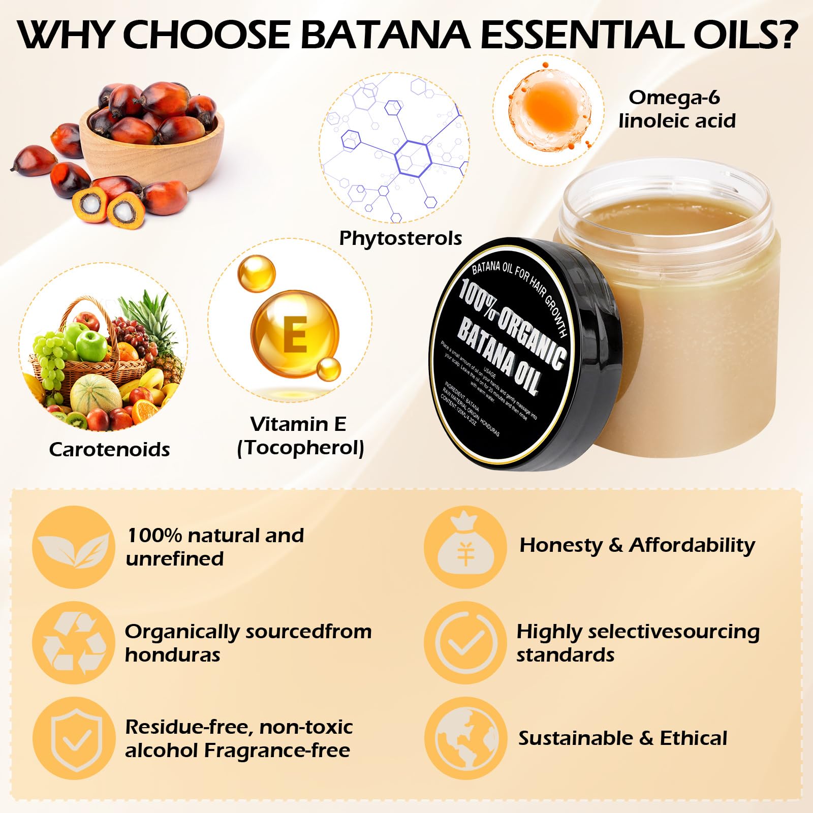 Gzarcwvn Batana oil packaging display emphasizes 120ml size.