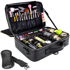The gzcz large-capacity travel makeup case opens to reveal organized compartments for cosmetics.