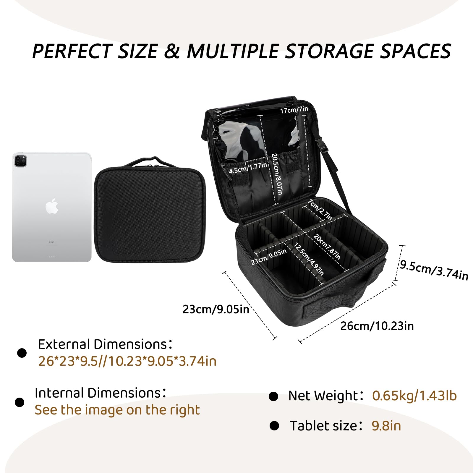 gzcz Travel Makeup Bag adjustable dividers customize space for tools and makeup.