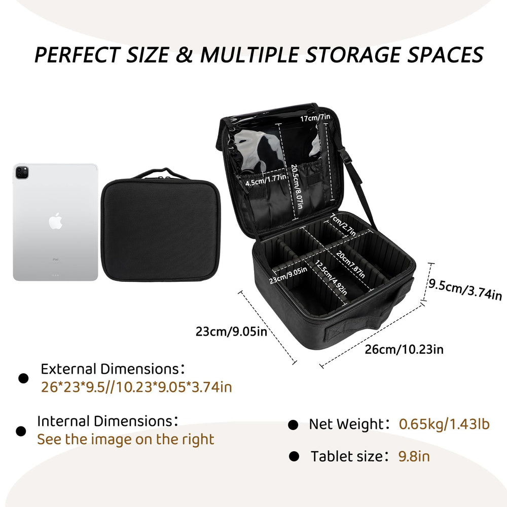 gzcz Travel Makeup Bag adjustable dividers customize space for tools and makeup.
