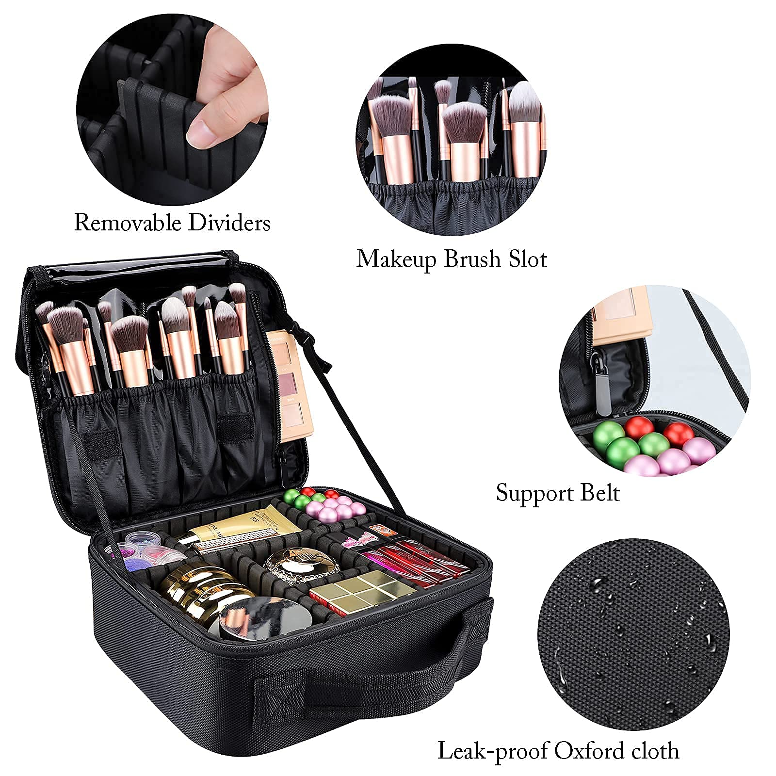 gzcz Travel Makeup Bag multi-use design stores cosmetics and accessories.