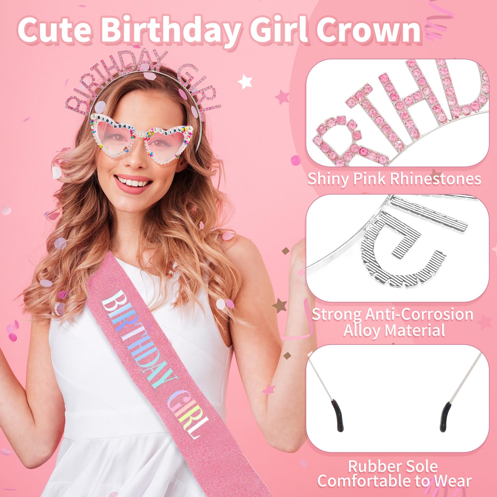 GZJINYUAN headband pink rhinestones close-up with soft rubber base for all-day comfort