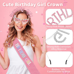 GZJINYUAN headband pink rhinestones close-up with soft rubber base for all-day comfort