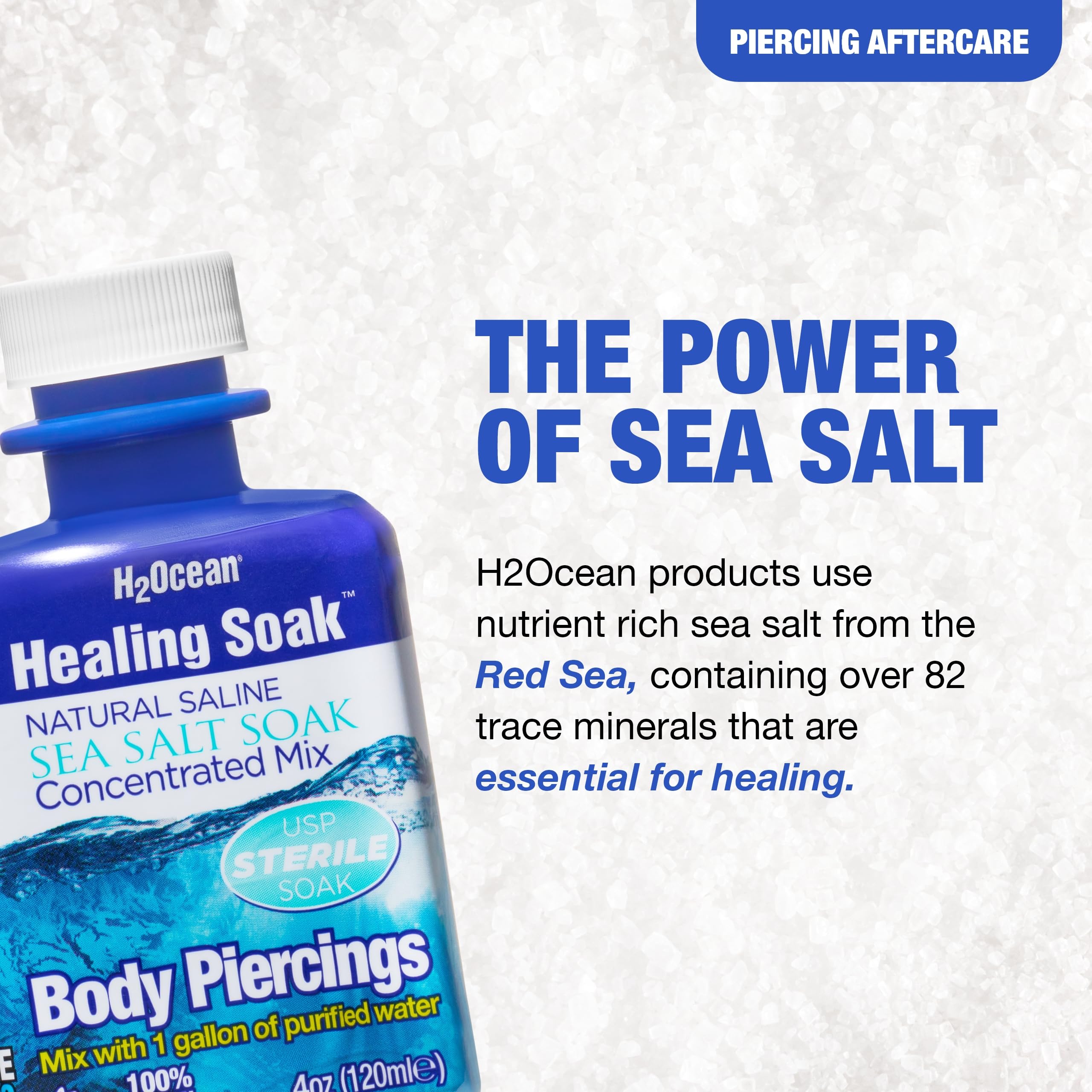 H2Ocean Healing Soak ingredients feature purified water and sea salt for gentle cleansing