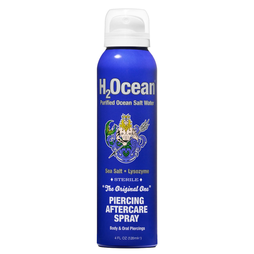 H2Ocean piercing aftercare spray bottle front view for gentle cleansing benefits.