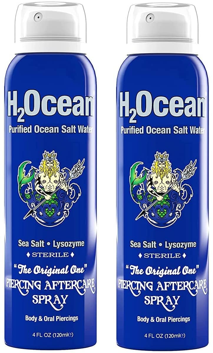 H2Ocean piercing aftercare spray bottle front view for safe cleansing of piercings.