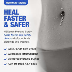 H2Ocean piercing aftercare spray close up of sea salt and lysozyme blend.