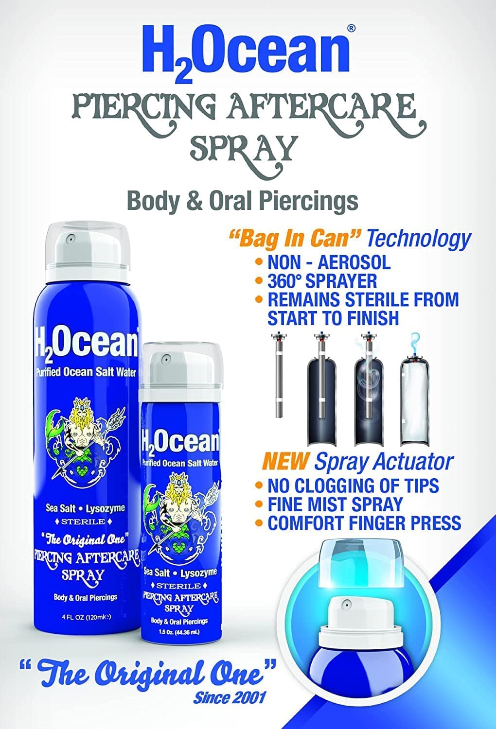 H2Ocean piercing aftercare spray in use as part of daily piercing care routine.