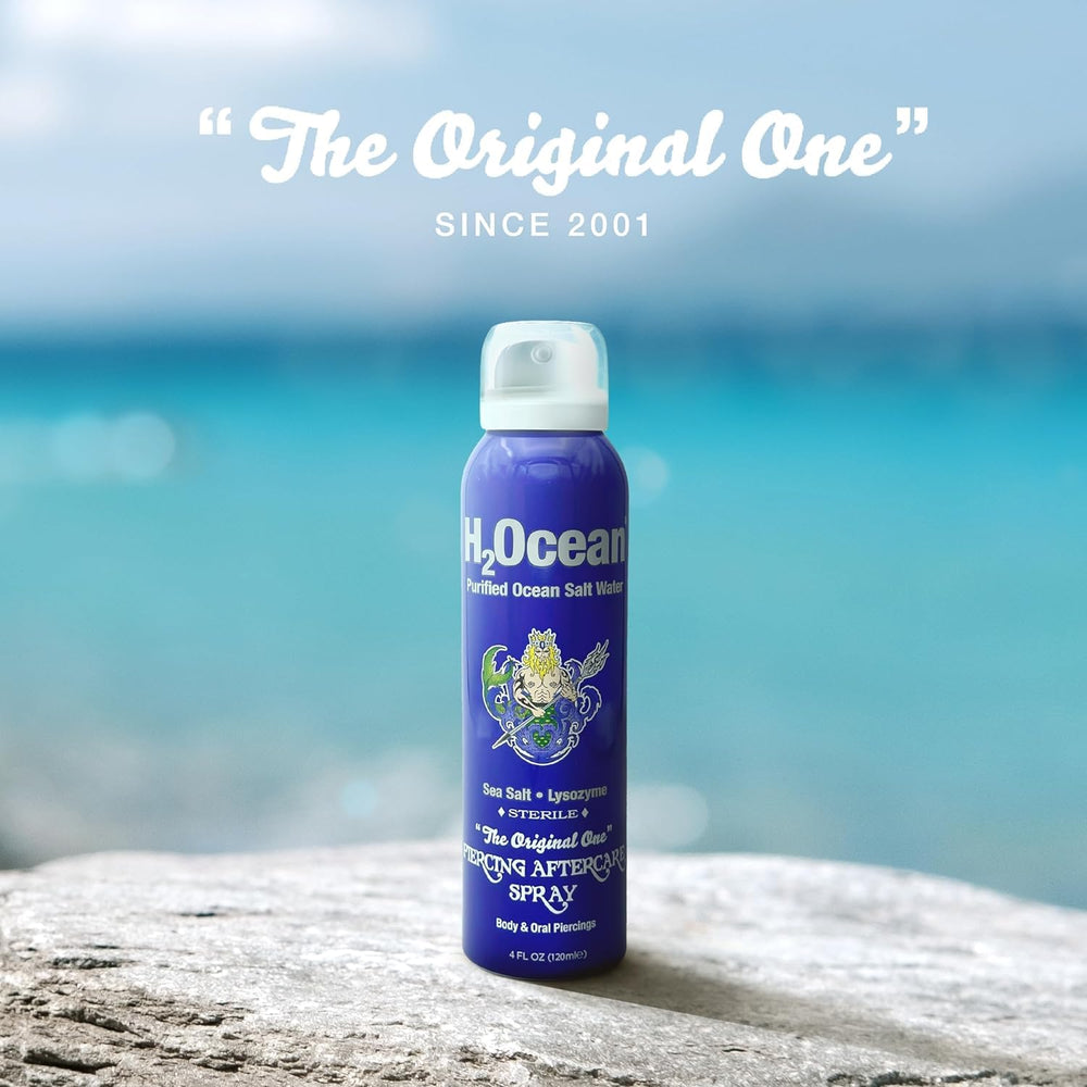 H2Ocean piercing aftercare spray lysozyme detail emphasizing gentle cleansing routine.