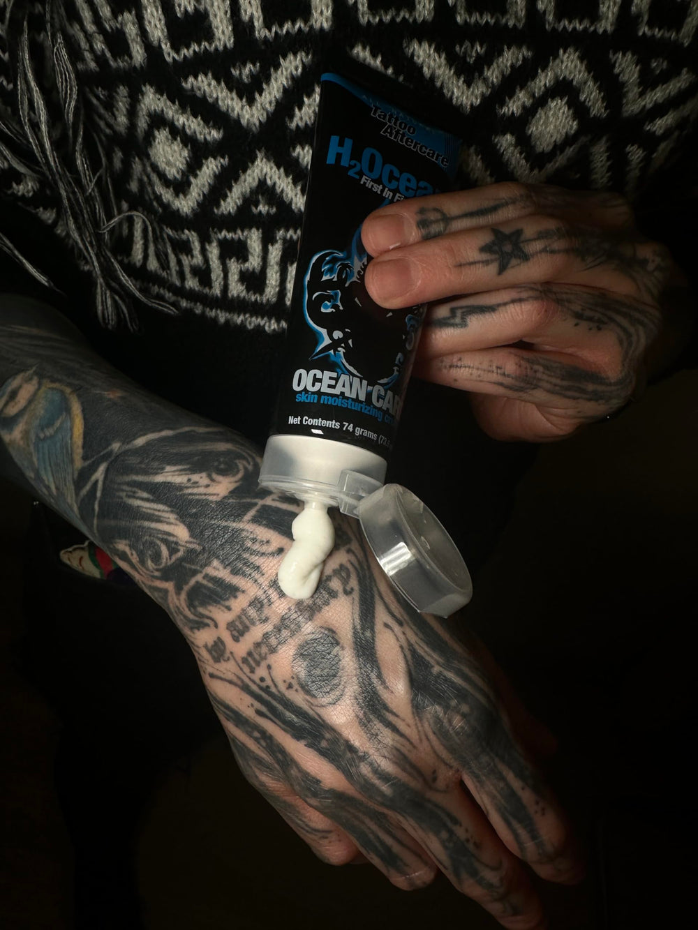 H2Ocean USA-made dermatologist-approved label reinforces trusted tattoo aftercare.