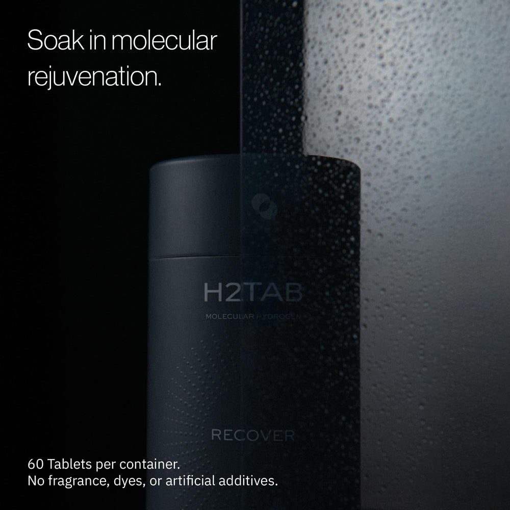 H2TAB magnesium-based bath tablet releasing nanobubbles to support skin hydration.