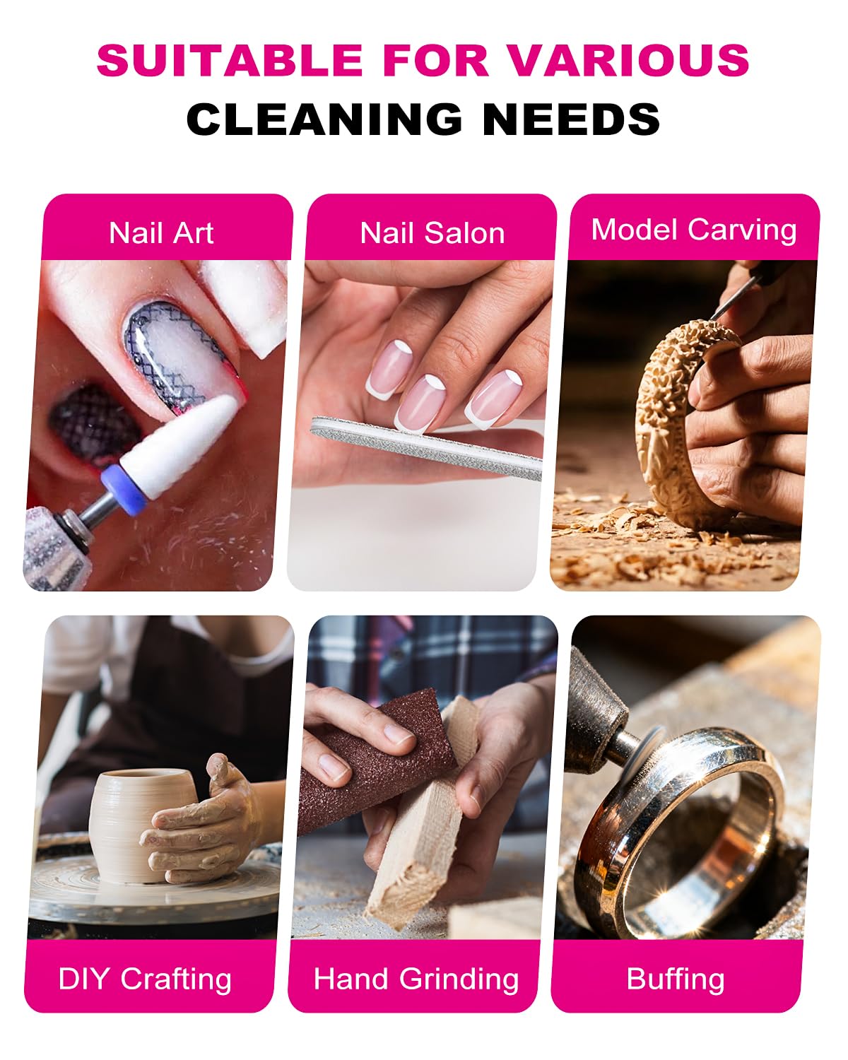 HACITECH Nail Dust Collector packaging included highlights all-in-one setup.