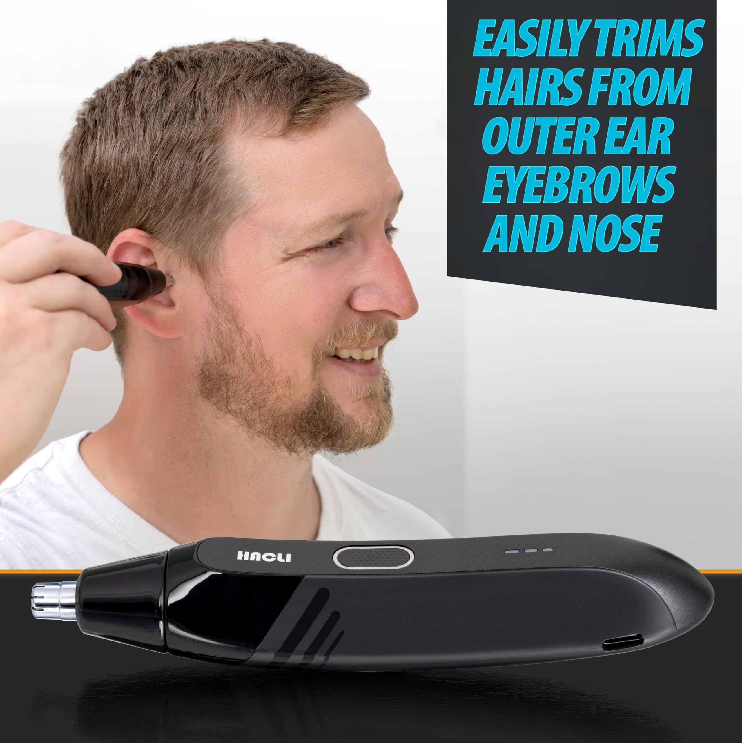 HACLI nose hair trimmer USB-C charging for convenient recharge on the go