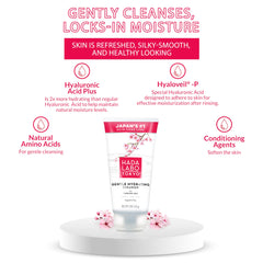 Hada Labo Tokyo Gentle Hydrating Cleanser cream-foam closeup shows silky texture and moisture.