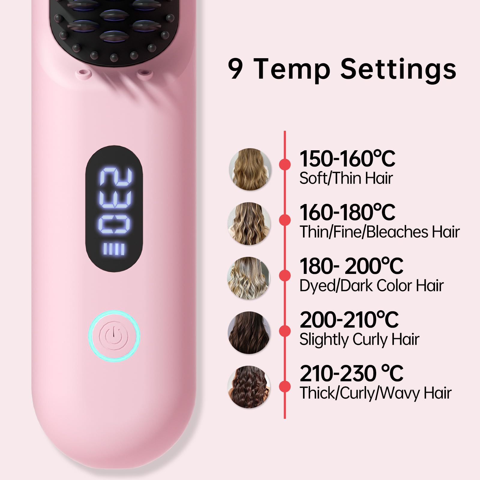 Hahahope cordless hair straightener brush pink anti-scald housing for safe use