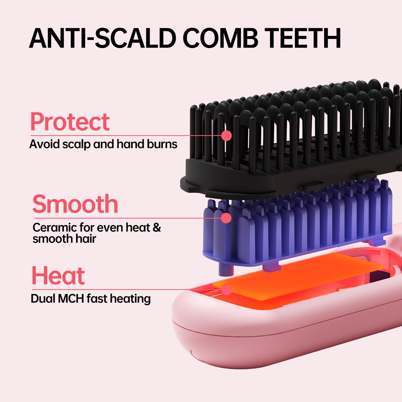 Hahahope cordless hair straightener brush pink dual-mch heating for quick styling