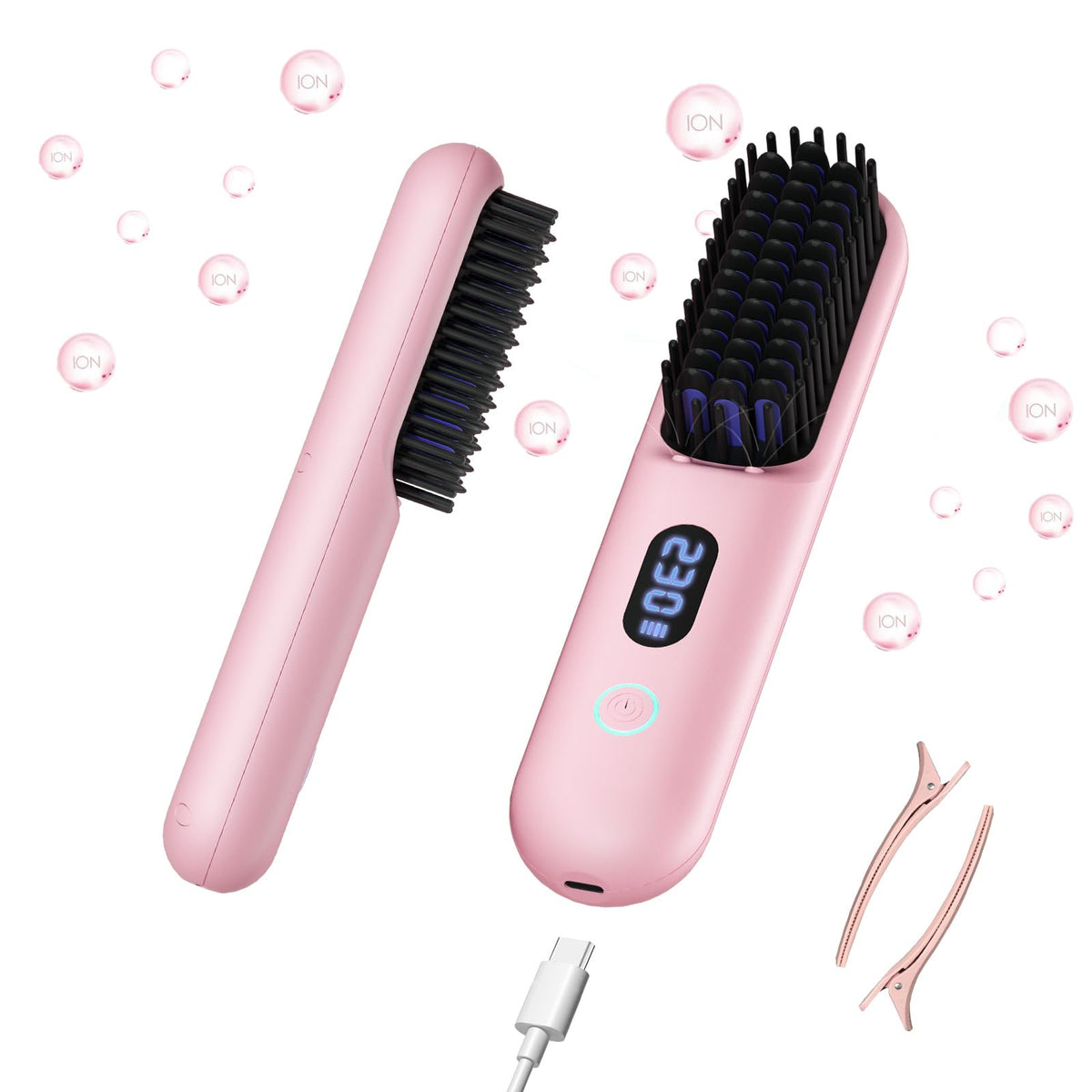 Hahahope cordless hair straightener brush pink travel-compact for easy on-the-go styling