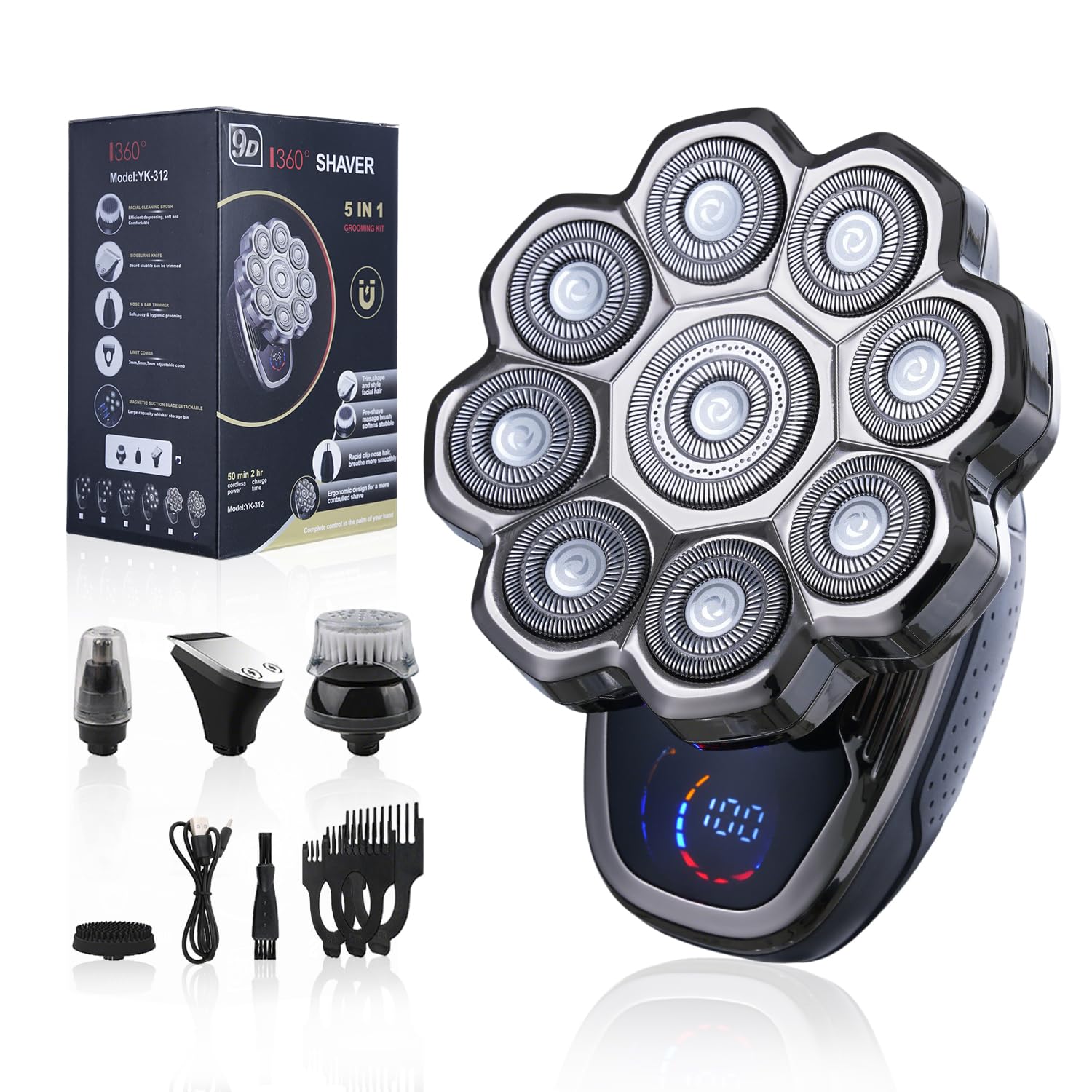 HAHAKEE 9D head shaver angled view highlighting the ergonomic design
