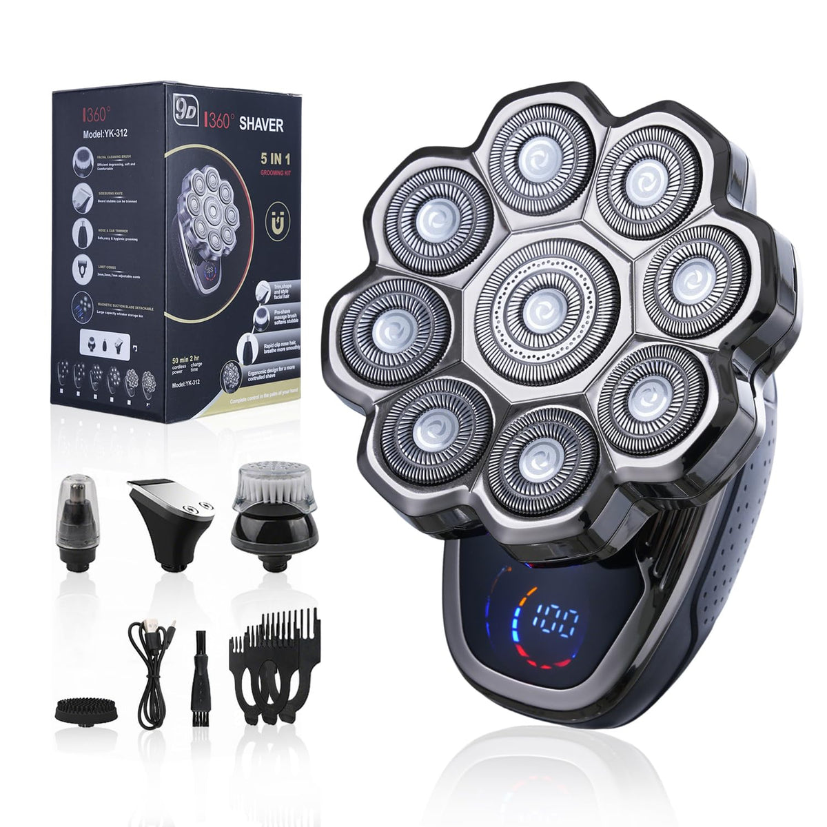 HAHAKEE 9D head shaver angled view highlighting the ergonomic design